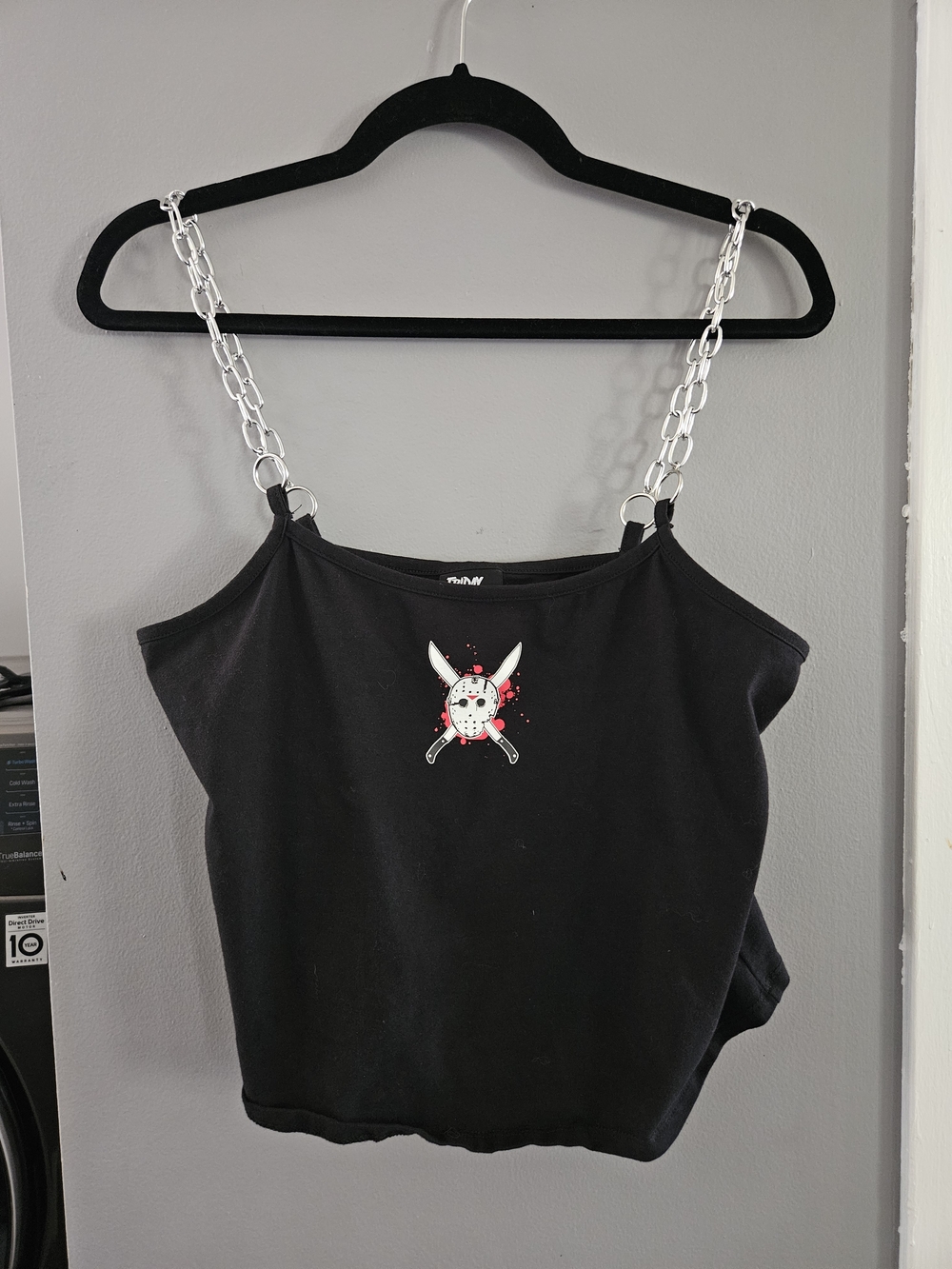 FRIDAY THE 13TH Black Chain-Strap Crop Tank